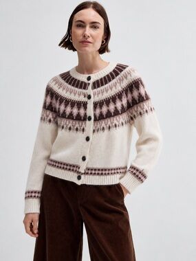 Freshman 1996 Ivory Fair Isle Button-Front Cardigan Sweater